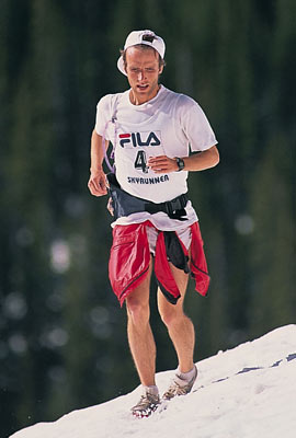 Matt Carpenter competing in the 1996 Castle Peak Skymarathon near Aspen, Colorado, where he edged out Ricardo Mejia for the win.